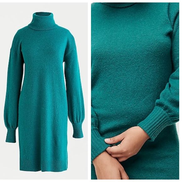 J Crew Turtleneck Green Sweater Dress 